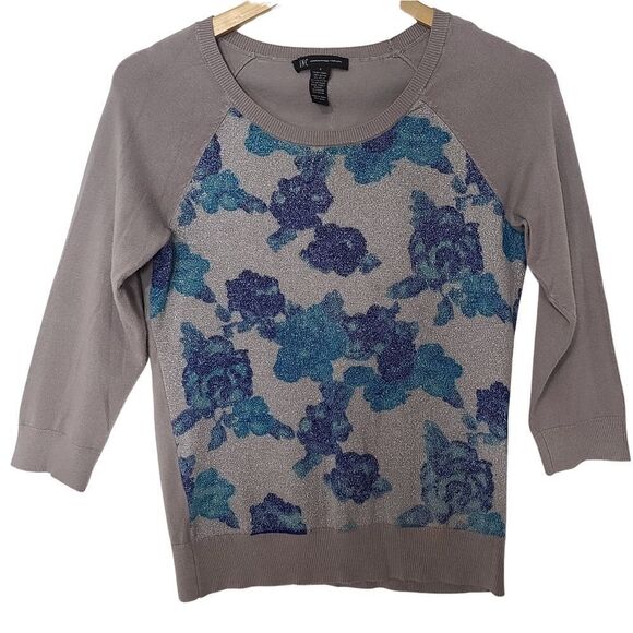 Inc gray shimmering floral women's sweater - Picture 11 of 11